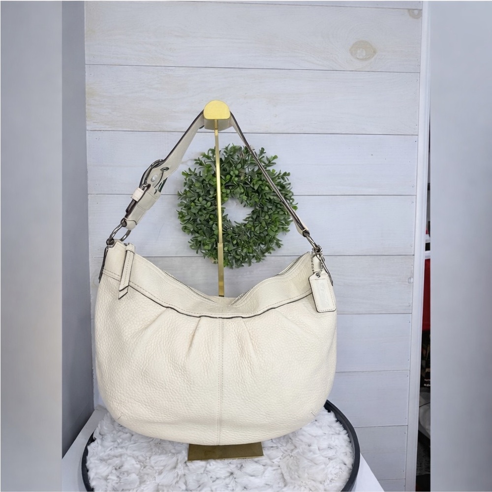 Coach Pebbled Leather Hobo Bag in Cream